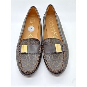 Calvin Klein CK Lisa Monogram Loafer - Classic Preppy Women's Size 7 - Brown